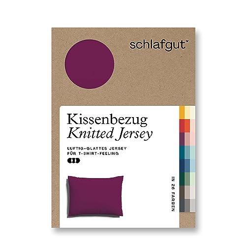 schlafgut Knitted Jersey Kissenbezug 70x90 cm Purple Deep Uni weicher Premium Kopfkissenbezug einzeln, faltenfrei mit Elasthan von schlafgut