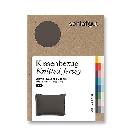 schlafgut Knitted Jersey Kissenbezug 70x90 cm Sand Deep Uni weicher Premium Kopfkissenbezug einzeln, faltenfrei mit Elasthan von schlafgut