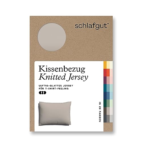 schlafgut Knitted Jersey Kissenbezug 70x90 cm Sand Mid Uni weicher Premium Kopfkissenbezug einzeln, faltenfrei mit Elasthan von schlafgut