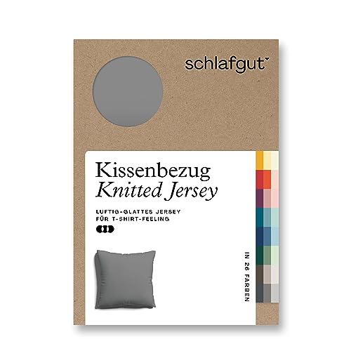 schlafgut Knitted Jersey Kissenbezug 80x80 cm Grey Mid Uni weicher Premium Kopfkissenbezug einzeln, faltenfrei mit Elasthan von schlafgut