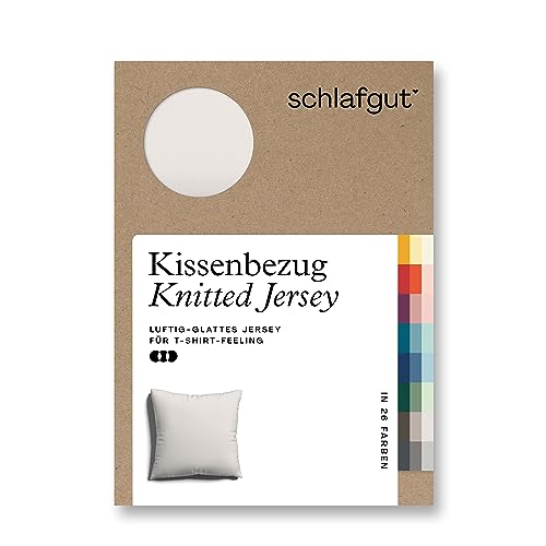 schlafgut Knitted Jersey Kissenbezug 80x80 cm Sand Light Uni weicher Premium Kopfkissenbezug einzeln, faltenfrei mit Elasthan von schlafgut