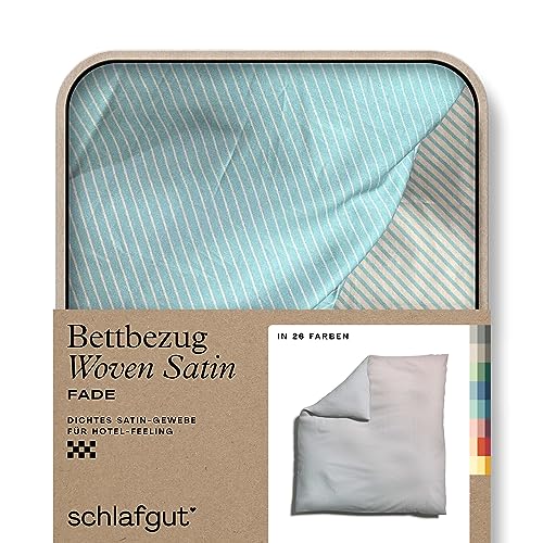 schlafgut Woven Fade Satin Bettwäsche 200x200cm gestreift Bettdecke Bezug einzeln, Petrol Fade in Hotelqualität mit 100% Baumwolle von schlafgut