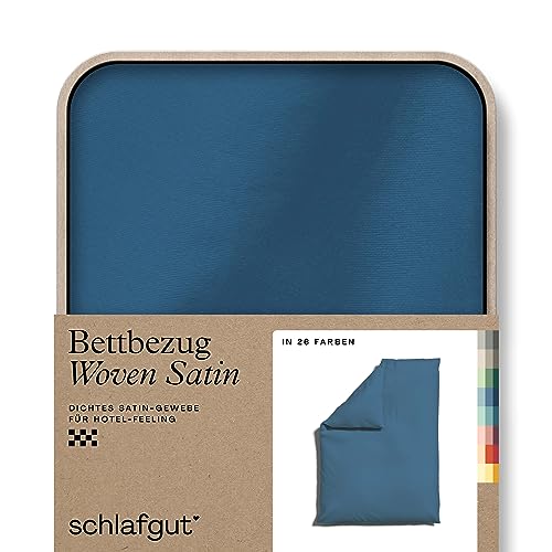 schlafgut Woven Satin Bettwäsche 135x200cm Bettdecke Bezug einzeln, Blue Mid Uni in Hotelqualität mit 100% Baumwolle von schlafgut