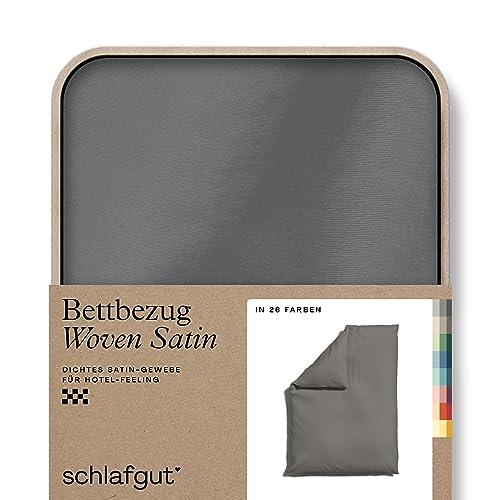 schlafgut Woven Satin Bettwäsche 135x200cm Bettdecke Bezug einzeln, Grey Mid Uni in Hotelqualität mit 100% Baumwolle von schlafgut