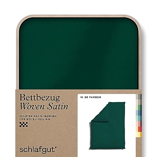 schlafgut Woven Satin Bettwäsche 155x220cm Bettdecke Bezug einzeln, Green Deep Uni in Hotelqualität mit 100% Baumwolle von schlafgut