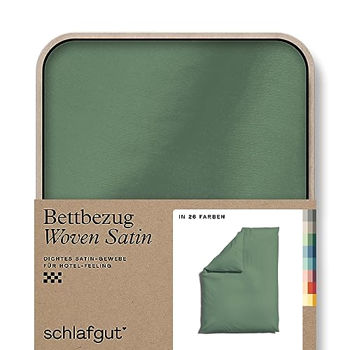 schlafgut Woven Satin Bettwäsche 155x220cm Bettdecke Bezug einzeln, Green Mid Uni in Hotelqualität mit 100% Baumwolle von schlafgut