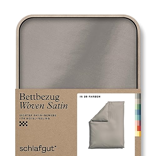 schlafgut Woven Satin Bettwäsche 155x220cm Bettdecke Bezug einzeln, Sand Mid Uni in Hotelqualität mit 100% Baumwolle von schlafgut