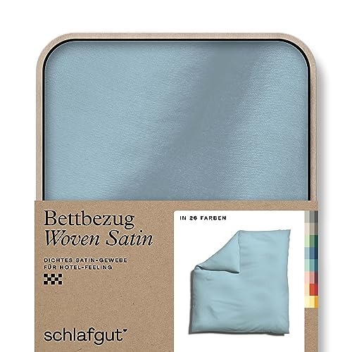 schlafgut Woven Satin Bettwäsche 200x200cm Bettdecke Bezug einzeln, Blue Light Uni in Hotelqualität mit 100% Baumwolle von schlafgut