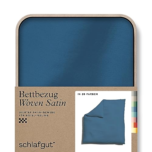 schlafgut Woven Satin Bettwäsche 200x200cm Bettdecke Bezug einzeln, Blue Mid Uni in Hotelqualität mit 100% Baumwolle von schlafgut