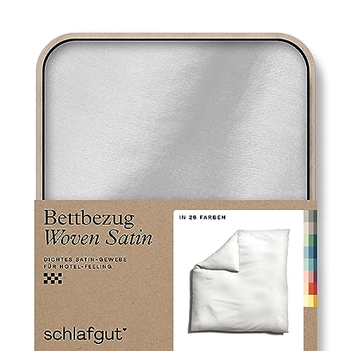 schlafgut Woven Satin Bettwäsche 240x220cm Bettdecke Bezug einzeln, Full-White Uni in Hotelqualität mit 100% Baumwolle von schlafgut