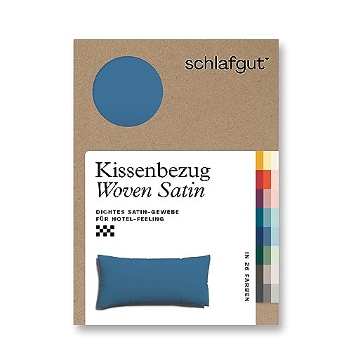 schlafgut Woven Satin Kissenbezug 40 x 80 cm Blue Mid Uni in Premium Hotelqualität, Kopfkissenbezug einzeln mit 100% weicher Baumwolle von schlafgut