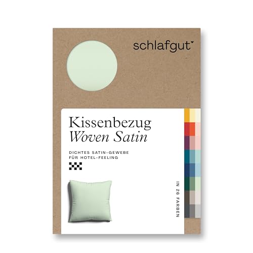 schlafgut Woven Satin Kissenbezug 40x40 cm Green Light Uni in Premium Hotelqualität, Kopfkissenbezug einzeln mit 100% weicher Baumwolle von schlafgut