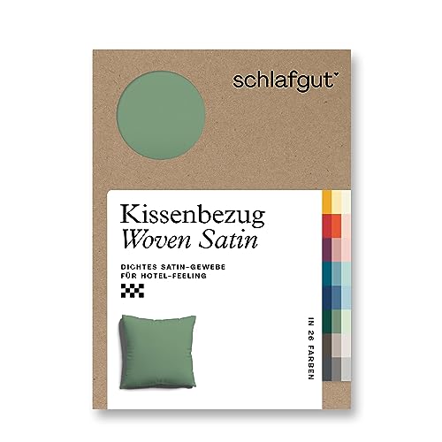 schlafgut Woven Satin Kissenbezug 40x40 cm Green Mid Uni in Premium Hotelqualität, Kopfkissenbezug einzeln mit 100% weicher Baumwolle von schlafgut