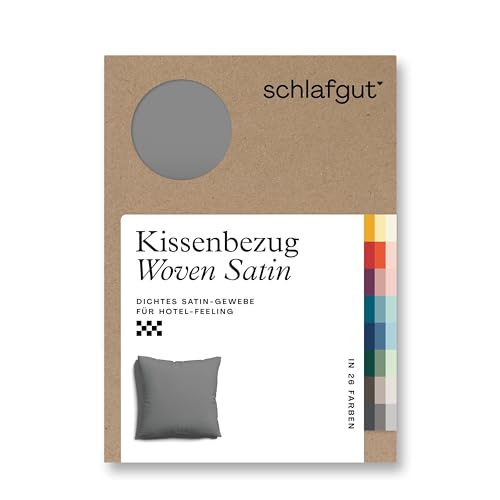 schlafgut Woven Satin Kissenbezug 40x40 cm Grey Mid Uni in Premium Hotelqualität, Kopfkissenbezug einzeln mit 100% weicher Baumwolle von schlafgut