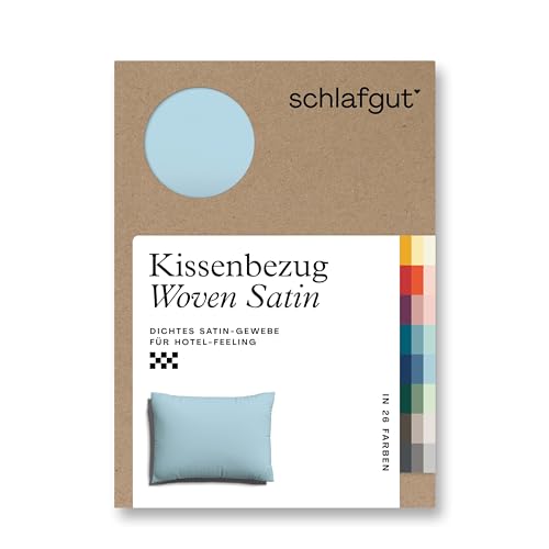 schlafgut Woven Satin Kissenbezug 60x80 cm Blue Light Uni in Premium Hotelqualität, Kopfkissenbezug einzeln mit 100% weicher Baumwolle von schlafgut