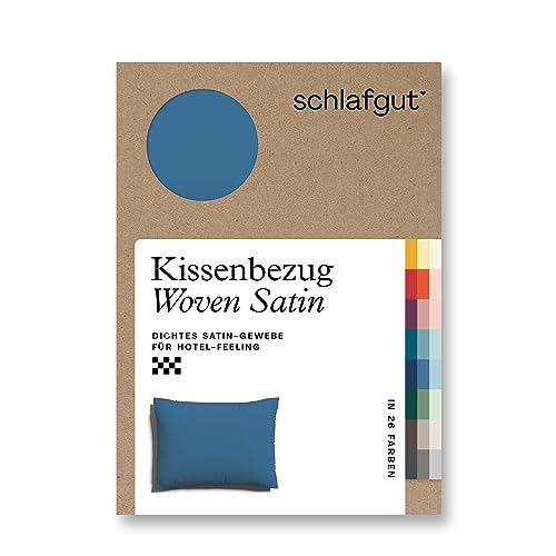 schlafgut Woven Satin Kissenbezug 60x80 cm Blue Mid Uni in Premium Hotelqualität, Kopfkissenbezug einzeln mit 100% weicher Baumwolle von schlafgut