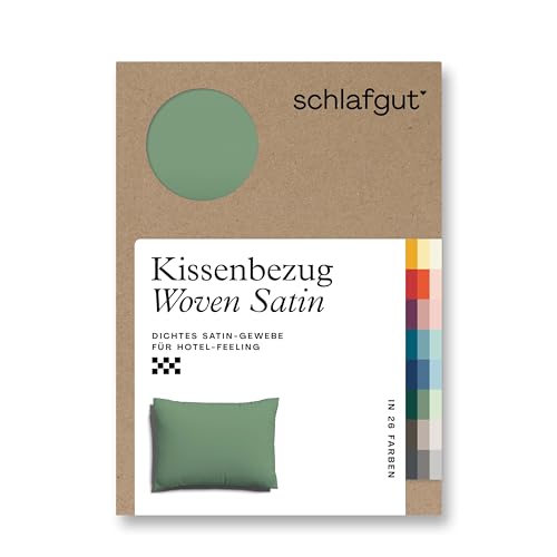 schlafgut Woven Satin Kissenbezug 60x80 cm Green Mid Uni in Premium Hotelqualität, Kopfkissenbezug einzeln mit 100% weicher Baumwolle von schlafgut