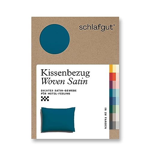 schlafgut Woven Satin Kissenbezug 60x80 cm Petrol Deep Uni in Premium Hotelqualität, Kopfkissenbezug einzeln mit 100% weicher Baumwolle von schlafgut