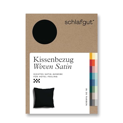 schlafgut Woven Satin Kissenbezug 80x80 cm Off-Black Uni in Premium Hotelqualität, Kopfkissenbezug einzeln mit 100% weicher Baumwolle von schlafgut