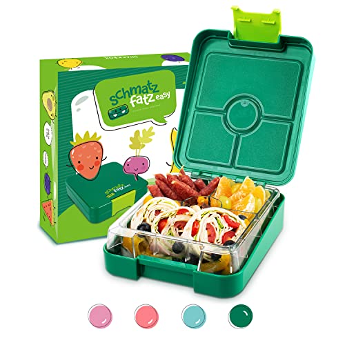 schmatzfatz Easy Bento Lunchbox für Kinder, BPA-frei, Lunchbox mit 4 Fächern, leicht zu öffnen und zu reinigen, ideal für Schule, Sport und Kindergarten (Grün) von schmatzfatz
