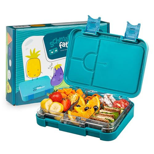 schmatzfatz Junior Brotdose Kinder mit Fächern, BPA Frei Lunchbox, Bento Box Kinder, Brotbox für Mädchen & Jungen, Snackbox, Perfekt für Schule, Kindergarten & Ausflüge (Petrol) von schmatzfatz