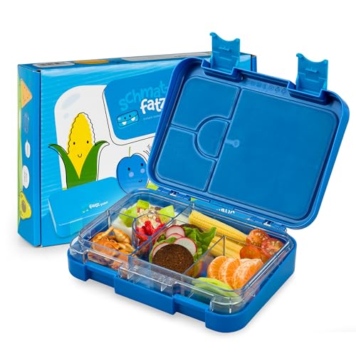 schmatzfatz Junior Brotdose Kinder mit Fächern| BPA Frei Lunchbox| Bento Box Kinder | Brotbox | Snackbox | Perfekt für Schule, Kindergarten & Unterwegs (Blau) von schmatzfatz