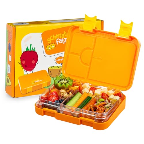 schmatzfatz Junior Brotdose für Kinder mit Fächern, Bunte,Unterteilt & Auslaufsicher, BPA-Freie Lunchbox für Kita, Bento Box, Sichere Vesperdose von schmatzfatz