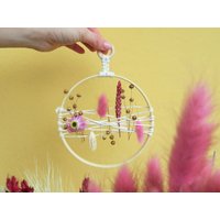 Kleiner Trockenblumenkranz Mit Makramee Aufhängung | Wandkranz Blumenring Türkranz Boho Ring Floral Hoop Traumfänger von schmunzelmaedchen