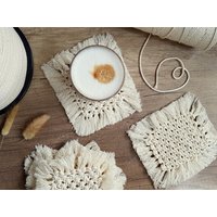 Makramee Untersetzer Set Quadratisch| Boho Geschenkidee Macrame Coasters Rechteckig von schmunzelmaedchen