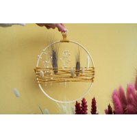 Trockenblumenkranz Mit Makramee Aufhängung in Senfgelb | Wandkranz Blumenring Türkranz Boho Ring Floral Hoop Traumfänger von schmunzelmaedchen