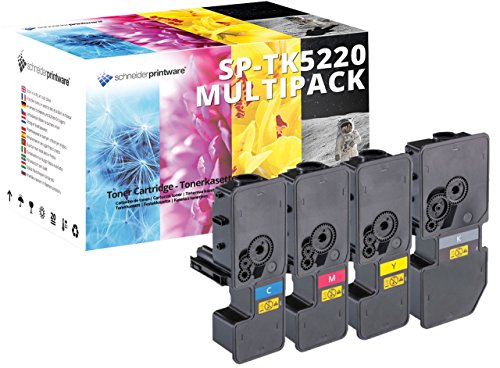 4 Schneider Printware Toner | 50 Prozent höhere Reichweite | kompatibel zu Kyocera TK-5230 TK-5220 TK-5220K TK-5220C TK-5220M TK-5220Y für Kyocera ECOSYS M5521cdn M5521cdw P5021cdn P5021cdw von schneiderprintware