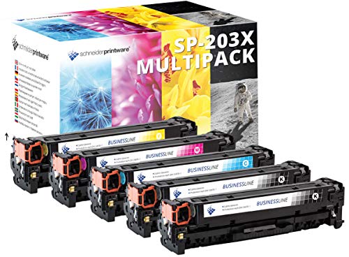 5 Schneider Printware Toner | 40% höhere Reichweite | kompatibel zu HP 203X CF540X CF541X CF542X CF543X für HP Color Laserjet Pro M281fdw M280nw M281fdn M254nw M254dw M254n von schneiderprintware