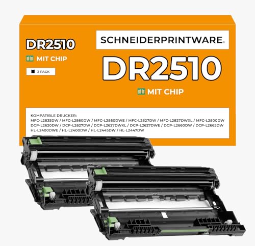 Schneider Printware DR2510 Trommel kompatibel mit Brother DR-2510 für Brother HL-L2400DW HL-L2445DW DCP-L2660DW DCP-2620DW DCP-L2627DWE MFC-L2800DW MFC-2835DW MFC-L2860DW MFC-L2827DWXL (2er-Pack) von schneiderprintware