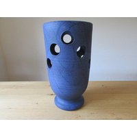 Hohe Blaue Vintage Studiokeramik Ikebana Vase von schoenARTigsein