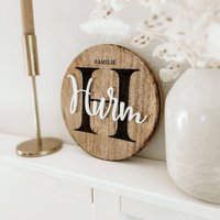 Holzschild Mit Gravur Und 3D Namen in Rund "Familie" | Hochzeitsgeschenk Familienschild Geschenk Zum Einzug Personalisiert von schoenedeko