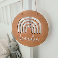 Personalisiertes Türschild Mit Regenbogen Aus Holz | Baby Kind Holzschild Geschenk Geburt Taufe Kinderzimmer von schoenedeko
