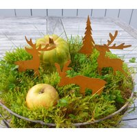 4Er Set Gartenstecker Hirsche Und Tanne Zum Stecken | Weihnachtsdeko Gartendekoration Rostdeko von schongesehen