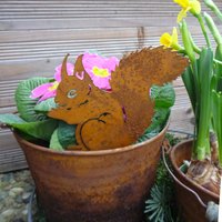 Gartenstecker Beetstecker Eichhörnchen 20 cm Gartendeko Rostdeko Deko Garten Rostoptik Geschenk Mitbringsel Pflanzenstecker von schongesehen