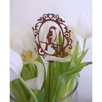 Gartenstecker Beetstecker Vogel Meise Zum Stecken 33 cm Edelrost Rostoptik Mit Ornamentumrandung Geschenk Geschenkidee von schongesehen