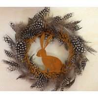 Osterdeko Dekohänger Rusti Im Blütenkranz 15 cm Gerahmt Federkranz Perlhuhn 20 Metall Federn Osterdekoration Osterschmuck Rostoptik von schongesehen