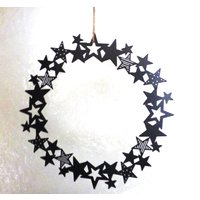 Türkranz Sternenkranz Dekokranz Weihnachtskranz Adventskranz Sterne Metall 22 cm Rost Rostoptik Metallkranz Schwarz von schongesehen