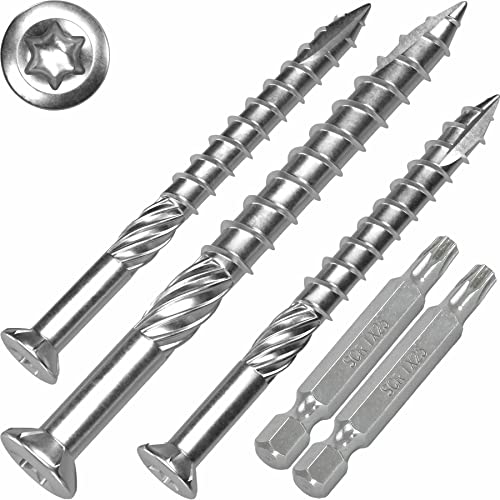 Terrassenschrauben 5 x 60 T-INOX 1000 Stück Edelstahl gehärtet C1, Torx 25, inkl. 2x Edelstahl Bit von SCREW REBEL