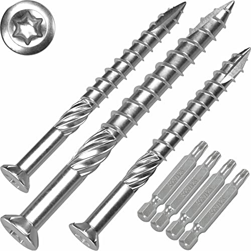 Terrassenschrauben 5 x 60 T-INOX 2000 Stück Edelstahl gehärtet C1, Torx 25, inkl. 4X Edelstahl Bit von SCREW REBEL