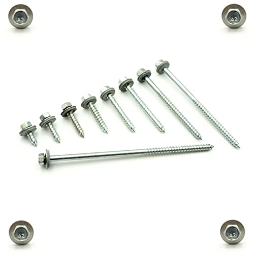 100 x Fassadenbauschrauben Edelstahl 6,5 x 32 mm - Fassadenschrauben mit Spitze - Werkstoff A2 (V2A) - Dichtscheibe 16 mm - Trapezblech - Schrauben Art. 9057 A2 A für Sandwichelemente von Schrauben-Niro.de