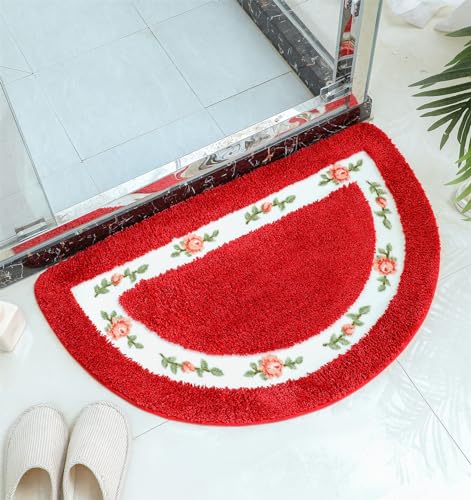 Halbrunde rutschfeste Badematte, weich, saugfähig, maschinenwaschbar, Badematte, Teppiche, Eingangstürmatten (50 x 80 cm, rot) von scoseptzy
