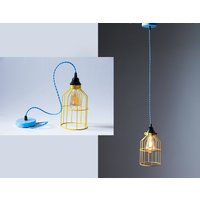 Cage Pendant Drop Deckenleuchte - Gelb/Blau 1990's von scratchandburrow