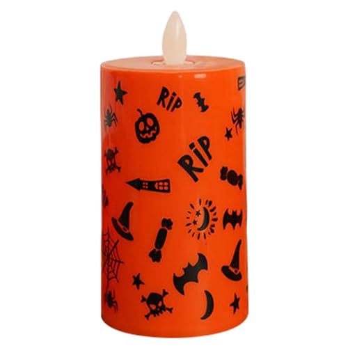 scyca LED-Kerzen mit Halloween-Dekorationen, Halloween-Leuchtkerze | Flackerndes Licht in Form einer Halloween-Kerze mit Flamme | Elektronisches Batterie-Ornament mit Graffiti-Muster für von scyca