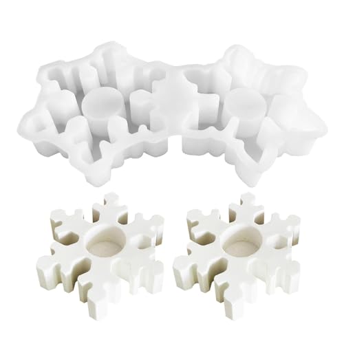 scyca Schneeflockenformen für Harz, Schneeflockenform aus Silikon, Formen für Kerzenhalter mit 2 Hohlräumen für Epoxidharzgießen - Silikonformen für scyca Schneeflockenformen für Harz, Schneeflockenform aus Silikon, Formen für Kerzenhalter mit 2 Hohlräumen für Epoxidharzgießen - Silikonformen für von scyca