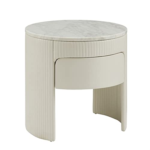 Schlafzimmertisch, moderner Luxus-Stil, Nachttisch, Mikrofaser-Leder, einzigartiges Design für Wohnmöbel, Marmor, runde Nachttische (Farbe: cremefarben) (Creme) von sdfuhesfgydegfhvshcs