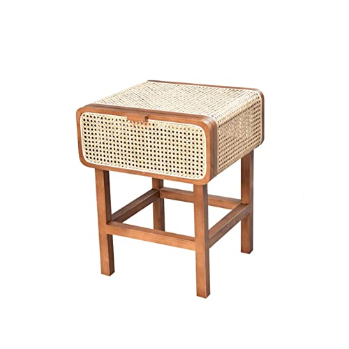 Schlafzimmertisch Massivholz Rattan Nachttisch Zuhause Schlafzimmermöbel Freizeit Nachttisch Kleiner Aufbewahrungsschrank (Farbe: Schwarz) (Braun) von sdfuhesfgydegfhvshcs